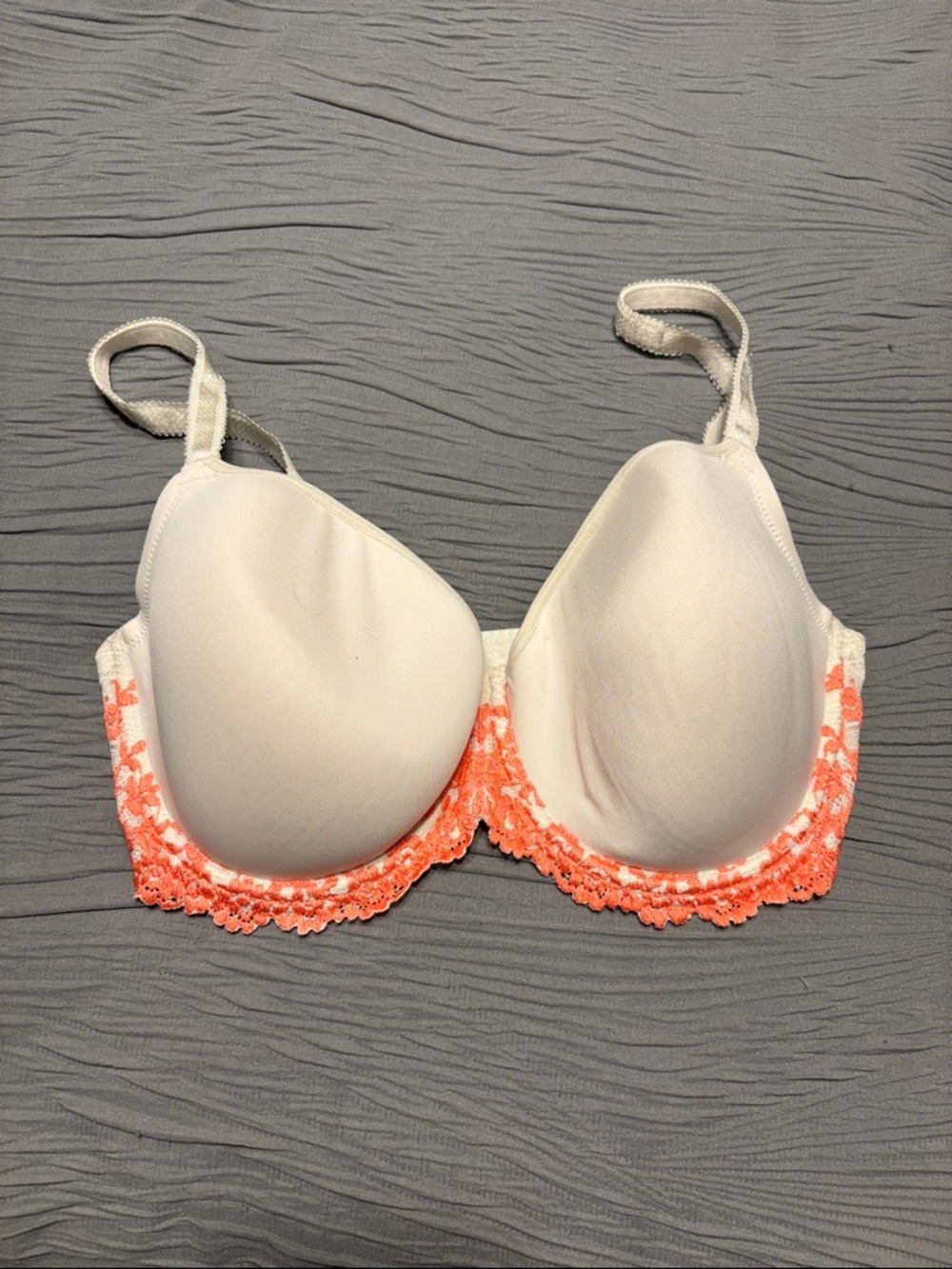 Wacoal White Bra with Coral Lace Accent